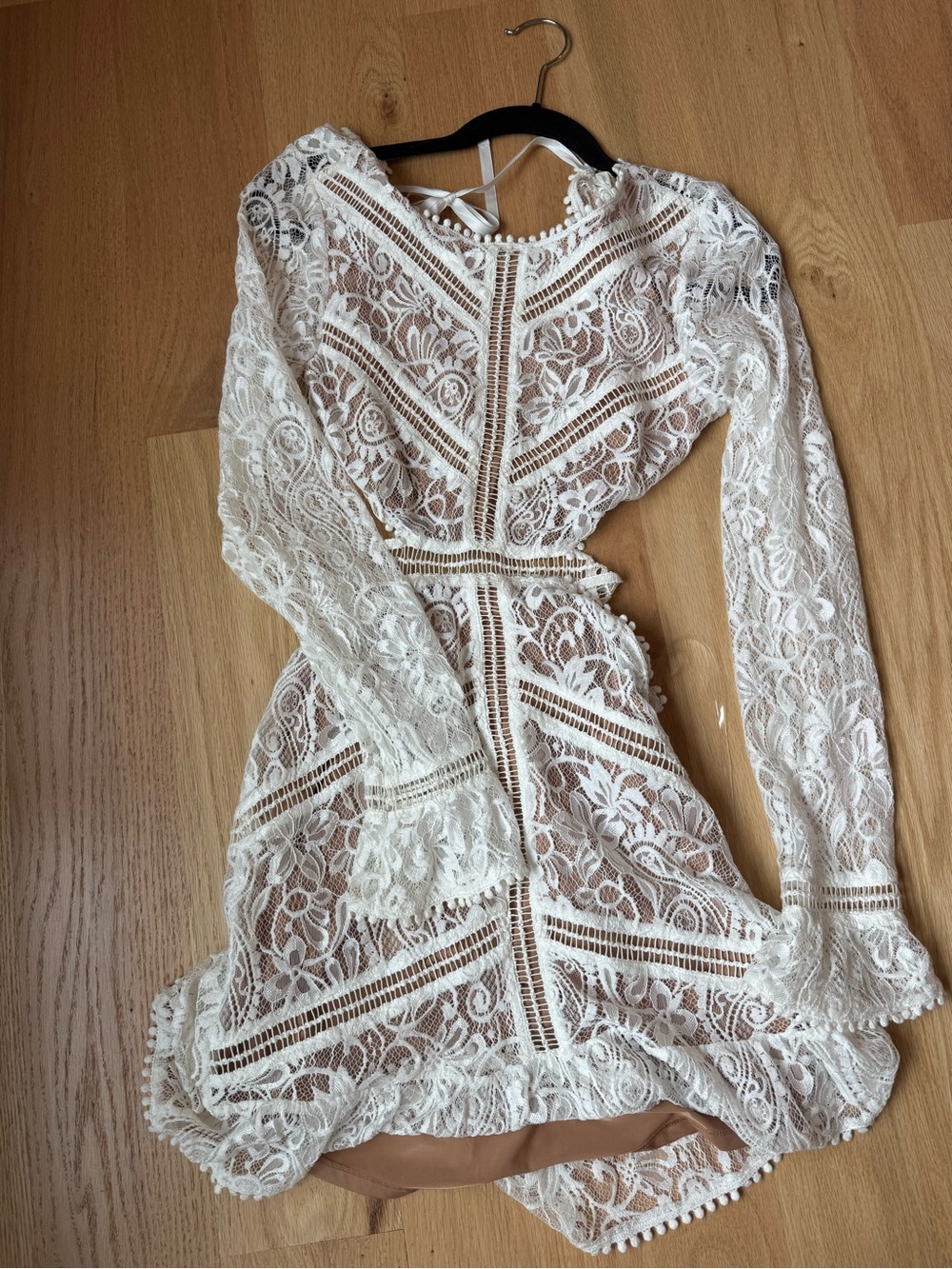 For Love & Lemons White Floral Lace Long-Sleeve Mini Dress